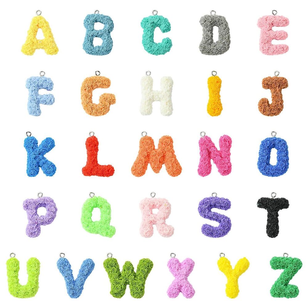 7933 52 pcs 26 Styles Colorful Rose Letter Theme Resin Charms Initial